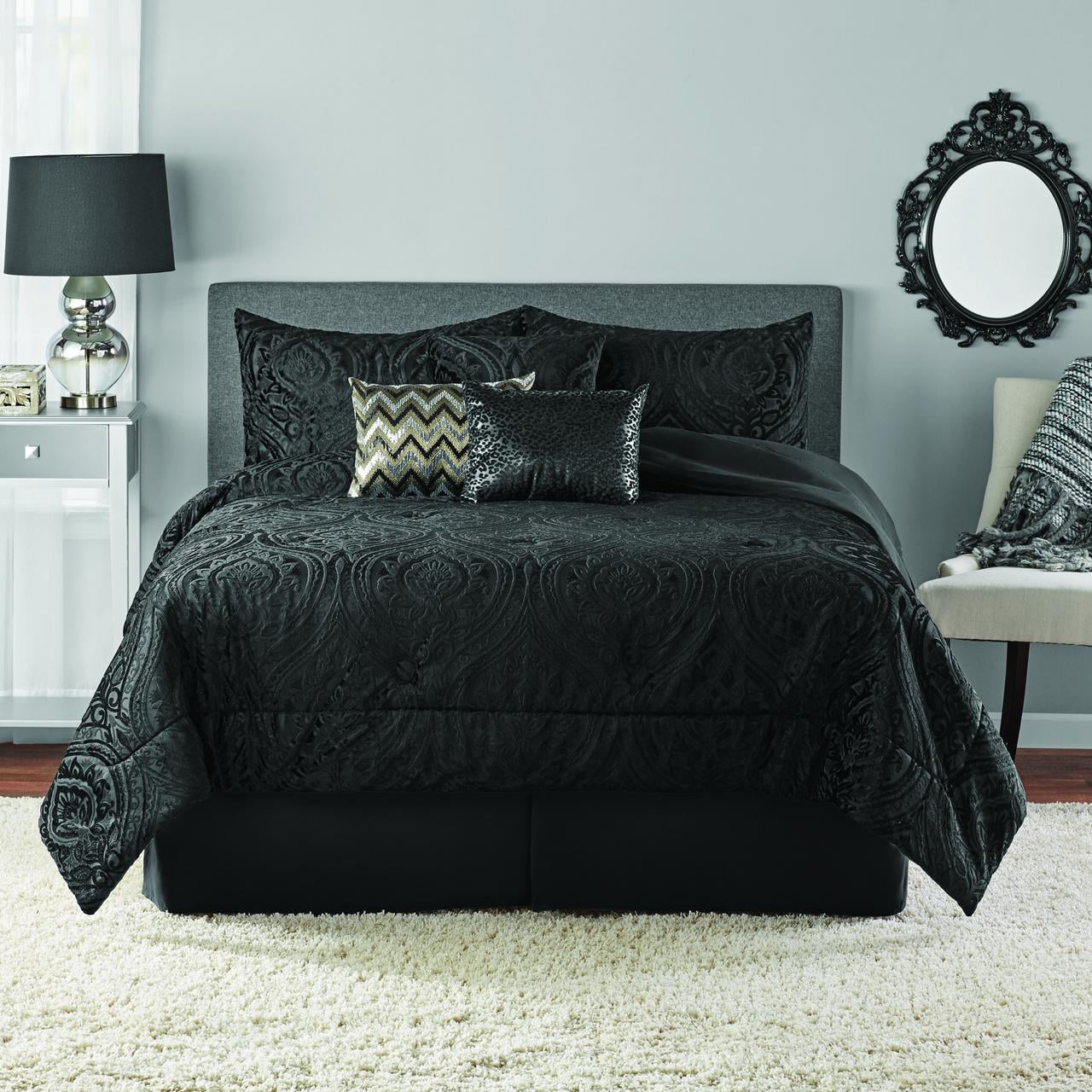 Mainstays Cougar 7-Piece Black Ogee Woven Comforter Set， Full/Queen