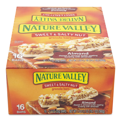 Nature Valley Granola Bars， Sweet and Salty Nut Almond Cereal， 1.2 oz Bar， 16/Box (SN42068)