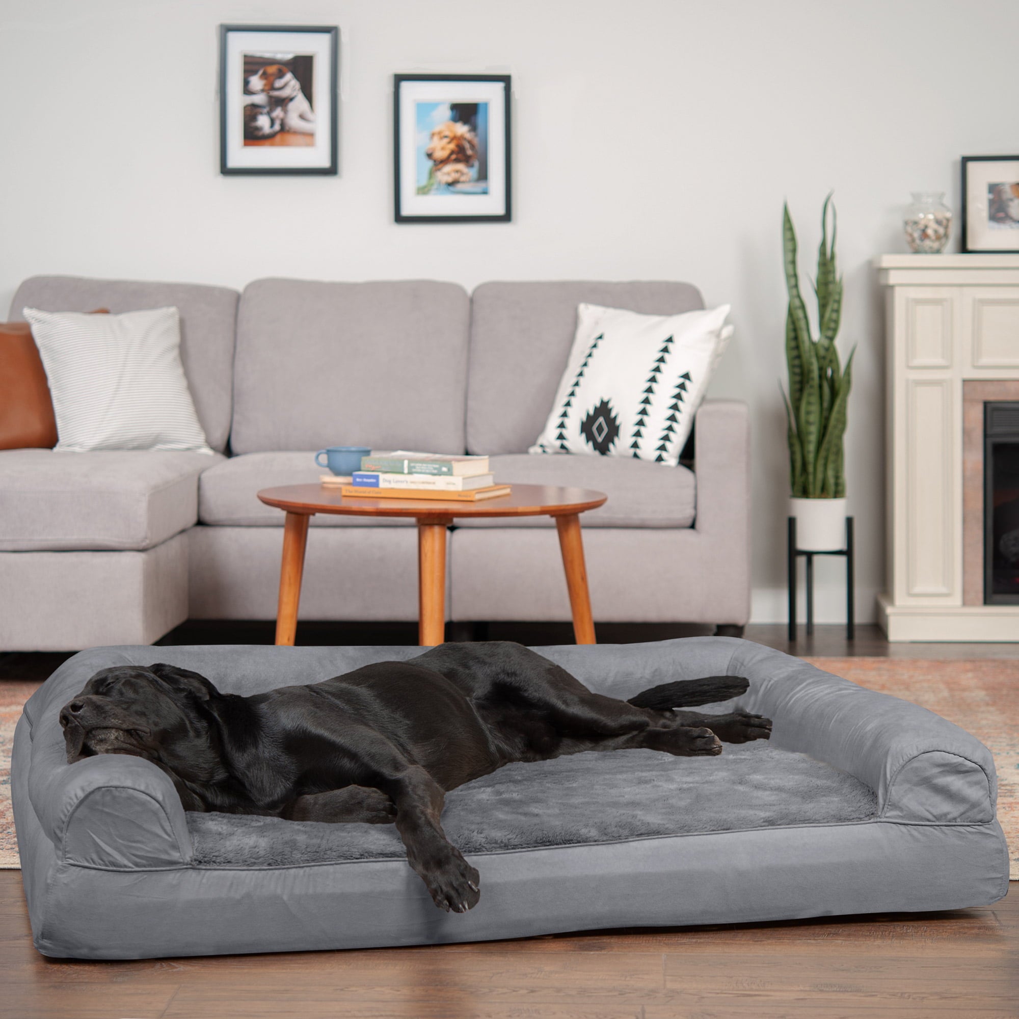 FurHaven Pet Products | Full Support Orthopedic Plush & Suede Sofa-Style Pet Bed for Dogs & Cats, Gray, Jumbo Plus