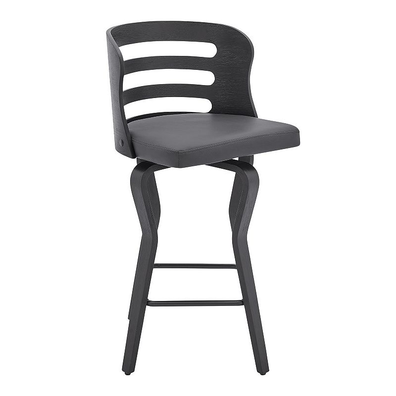 Verne 26 Swivel Gray Faux Leather and Black Wood Bar Stool