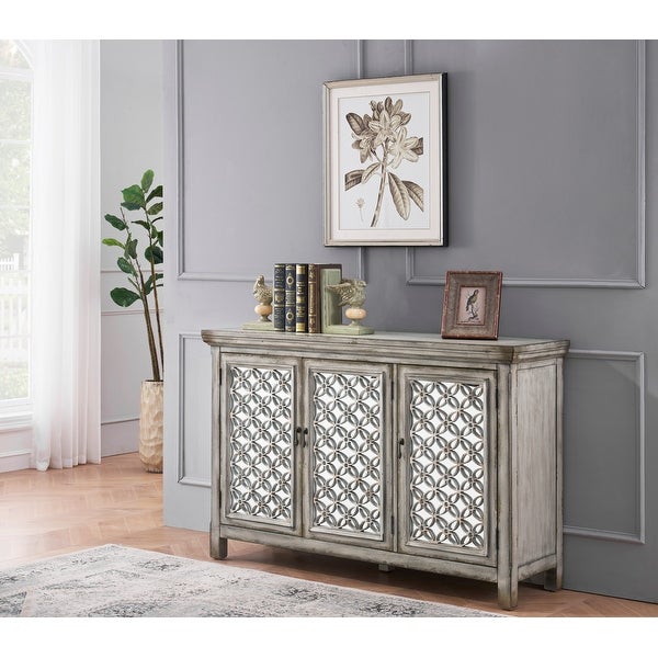 3 Door Storage Credenza/Cabinet with Mirrored Doors - Burnished Grey