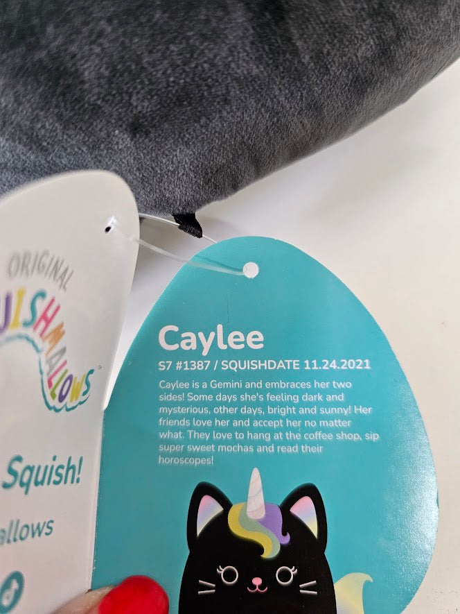 Squishmallows Official Kellytoys Plush 7.5 Inch Caylee the Black Unicorn Cat with Rainbow Belly Caticorn Fantasy Squad Ultimate Soft Plush Stuffed Toy