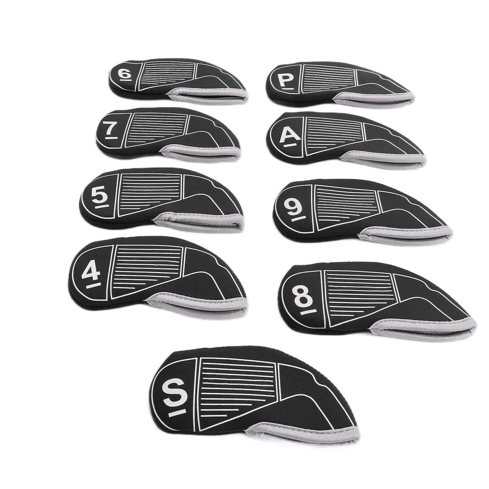 9pcs/set Golf Iron Head Covers Set Waterproof Golf Club Head Protect Case Portable Golfing Accessoryblack