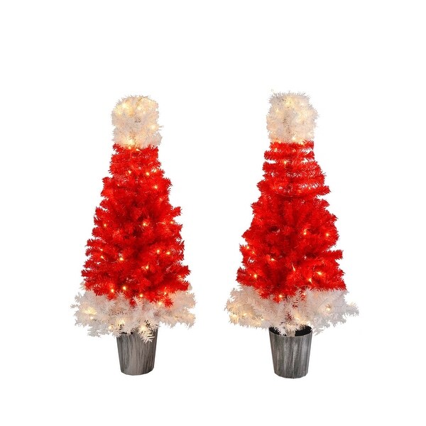 Lighted Santa Hat Style Christmas Tree Set with Warm White Lights