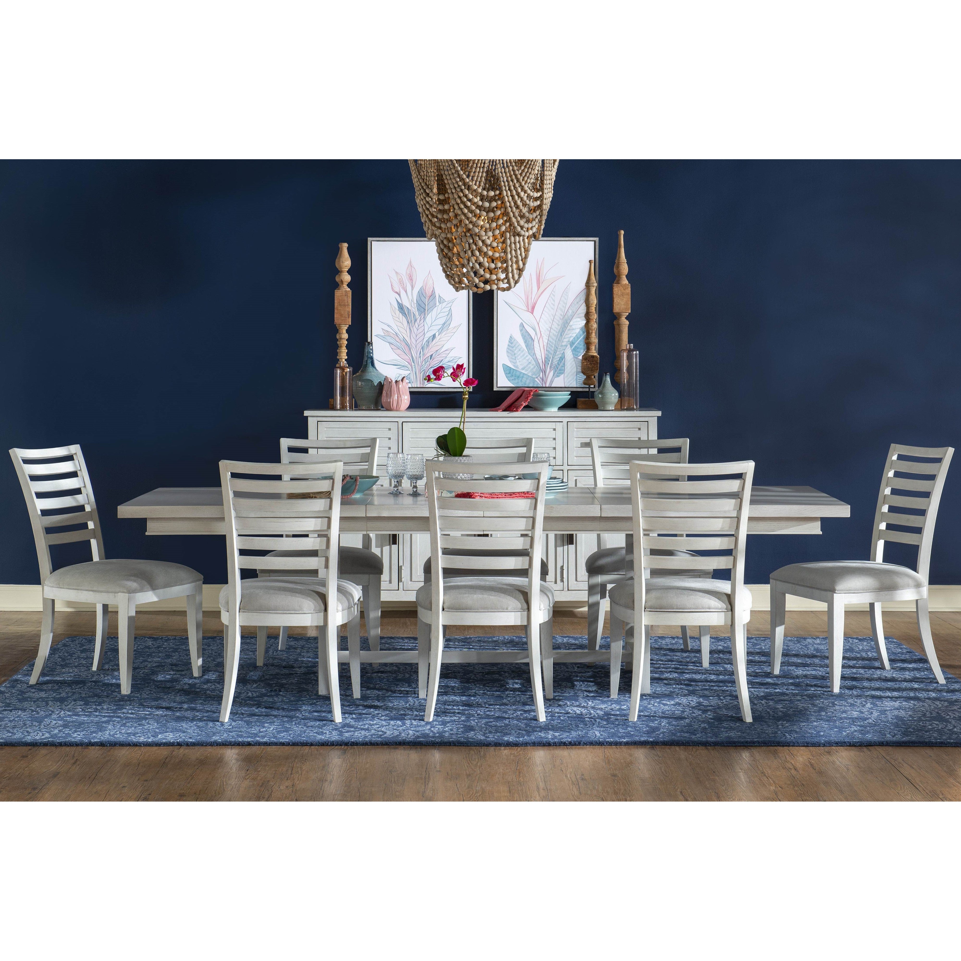 Coastal White Trestle 7-Pc Dining Set (Extendable Table 76-112 +6 Chairs)