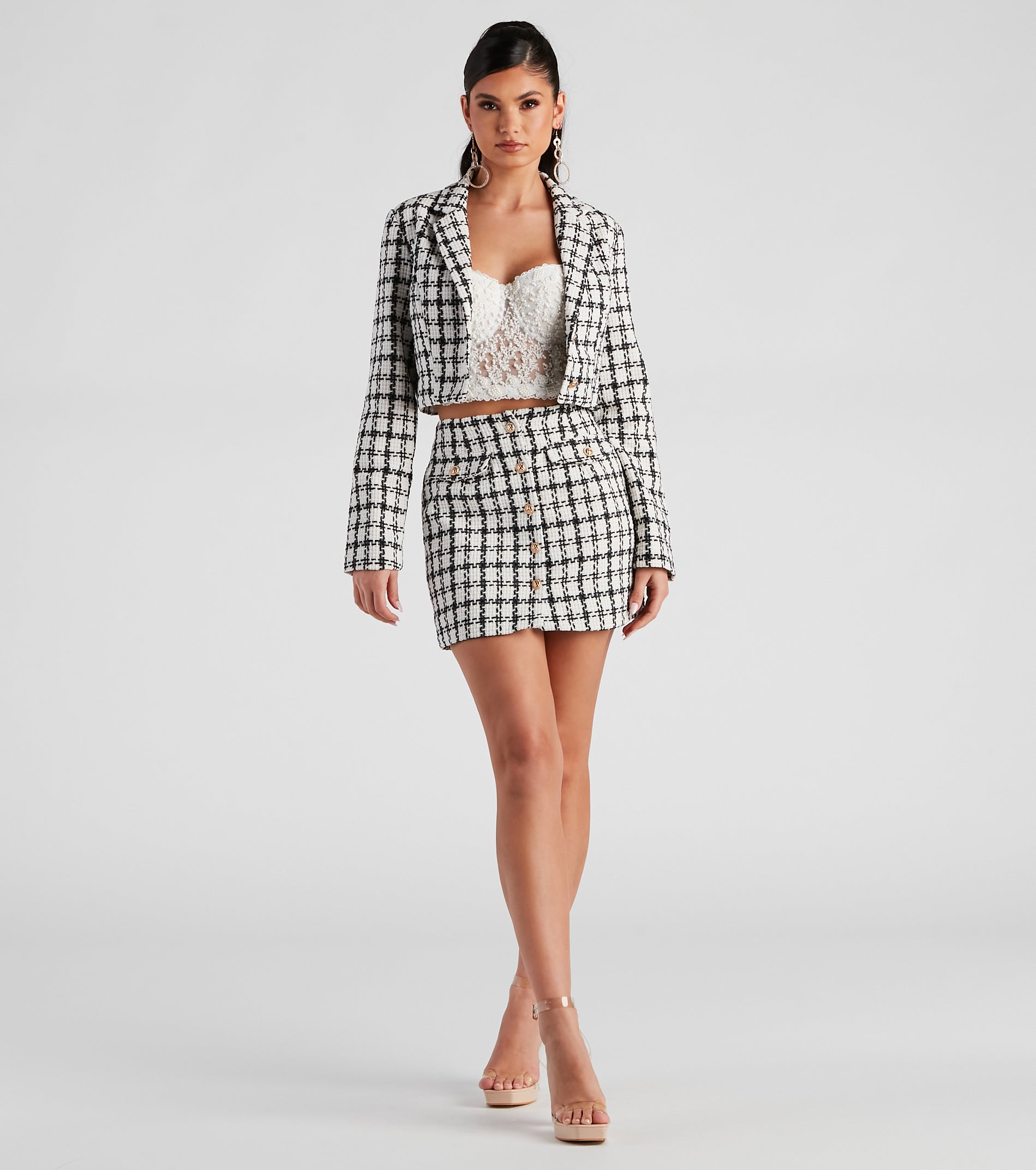 Social Scene Plaid Tweed Blazer