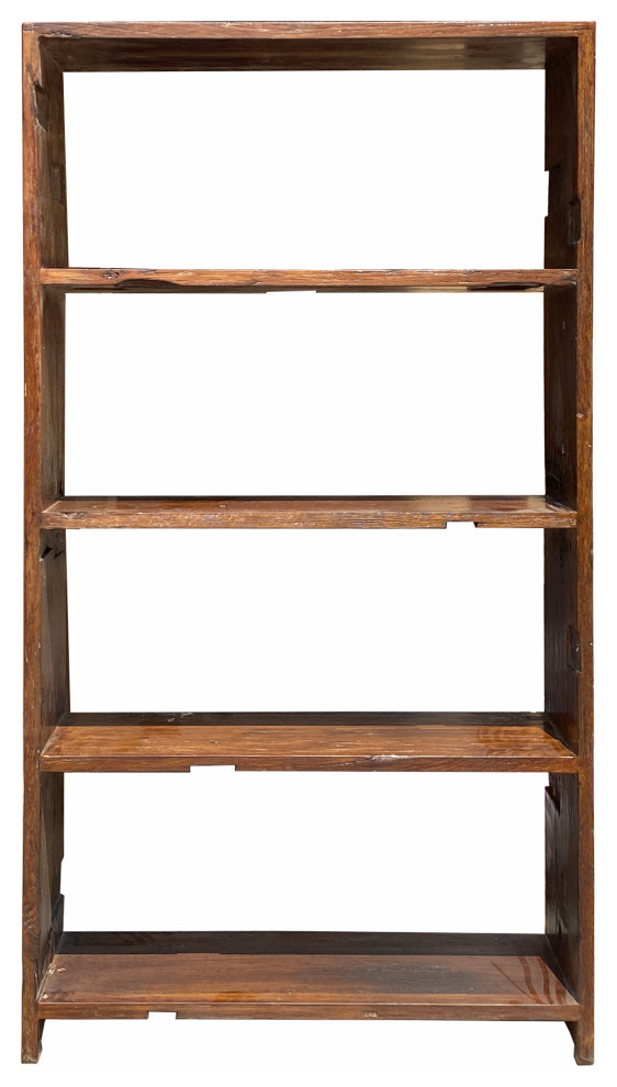 Rustic Raw Old Wood Open Shelf Brown Bookcase Display Cabinet Hcs6932   Farmhouse   Bookcases   by Golden Lotus Antiques  Houzz