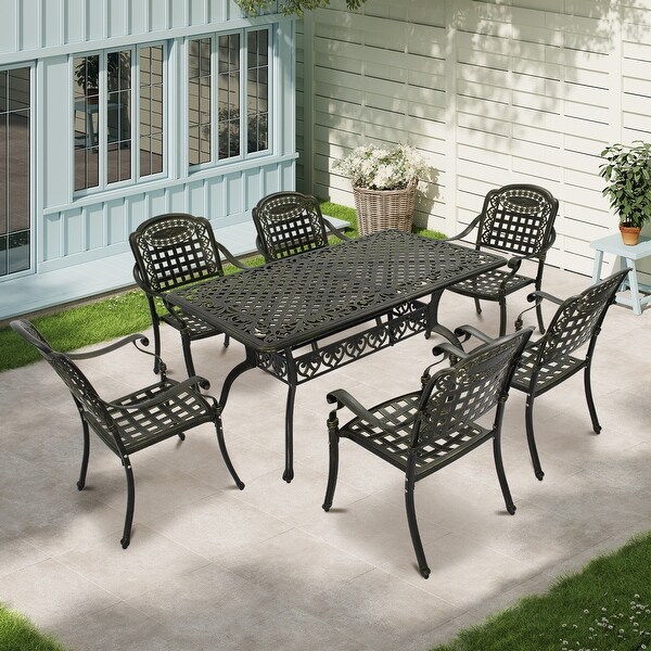 Clihome 7 Piece Outdoor Cast Aluminum Patio Dining Set in Bronze