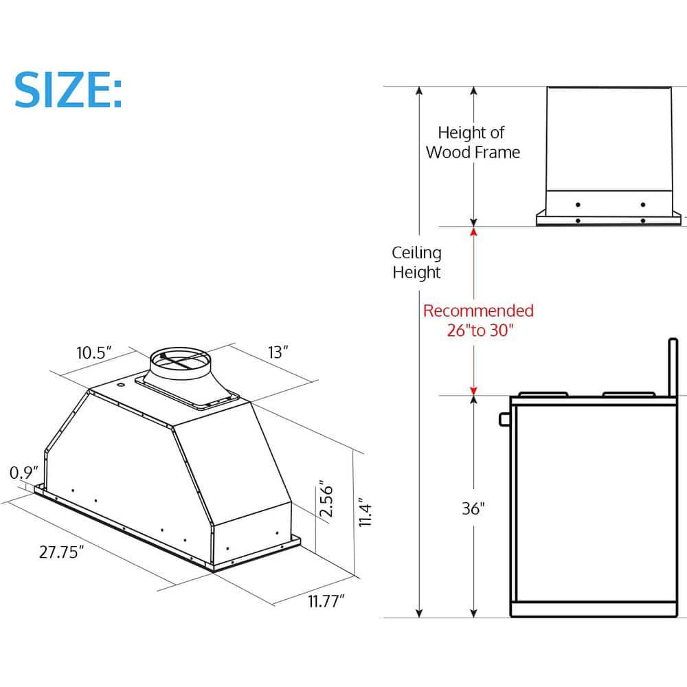 iKTCH 28 in 900 CFM Ducted Insert with LED 4 Speed Gesture Sensing and Touch Control Panel Range Hood in Stainless Steel