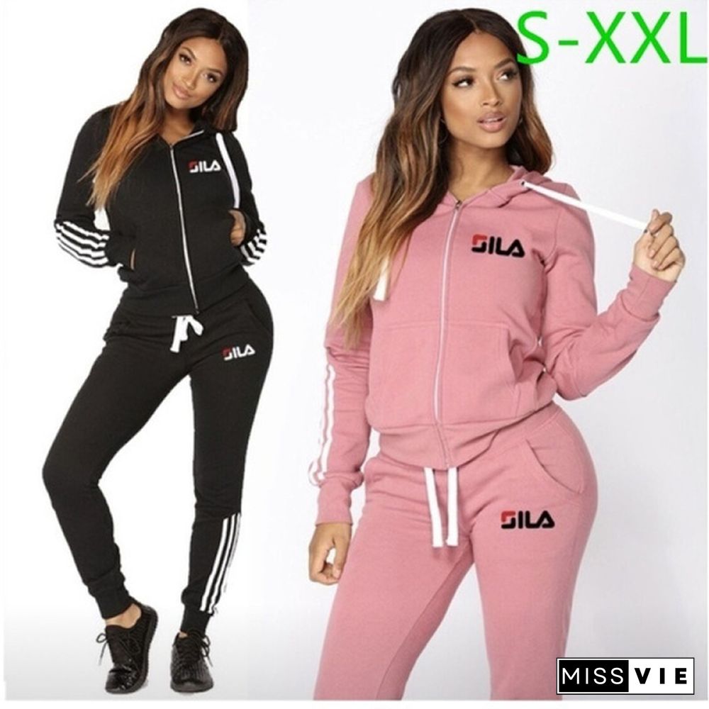 Autumn Fashion Women Outdoor Sweatshirt and Pants Set Lady Casual Zipper Coat Two Piece Sport Jacket Jogging Suit workout clothes 3colour S-XXL