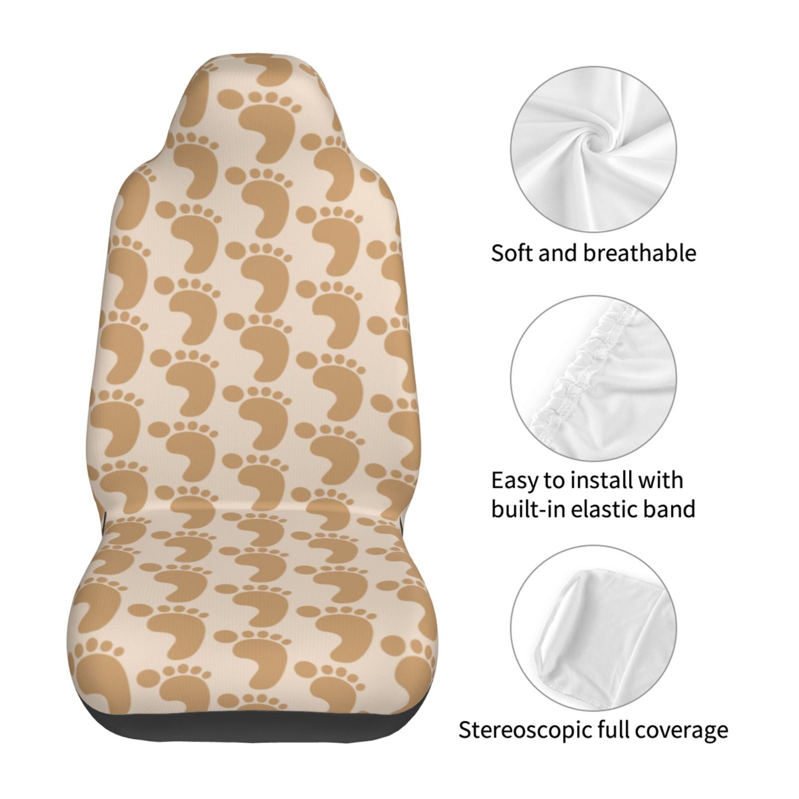 TEQUAN Front Seat Covers， Cute Footprints Pattern 2 Piece Car Seat Cover Fit Most Car SUV Truck Van