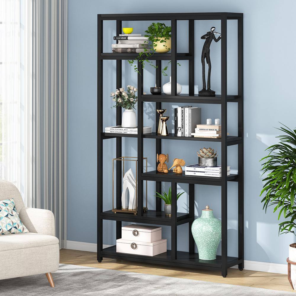 BYBLIGHT Eulas 79 in. Black 10-Shelf Etagere Bookcase with Open Shelves 7-Tier Extra Tall Bookshelf for Home Office BB-U78-XL