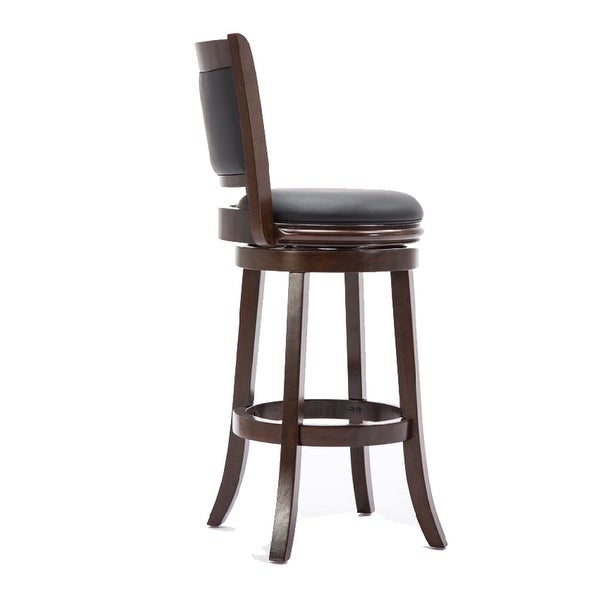 Round Wooden Swivel Barstool with Padded Seat and Back， Dark Brown - 19.5 H x 43.5 W x 18 L Inches