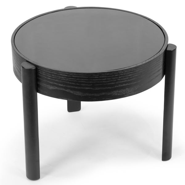 Anika Black Round Side Table with Tempered Glass Top