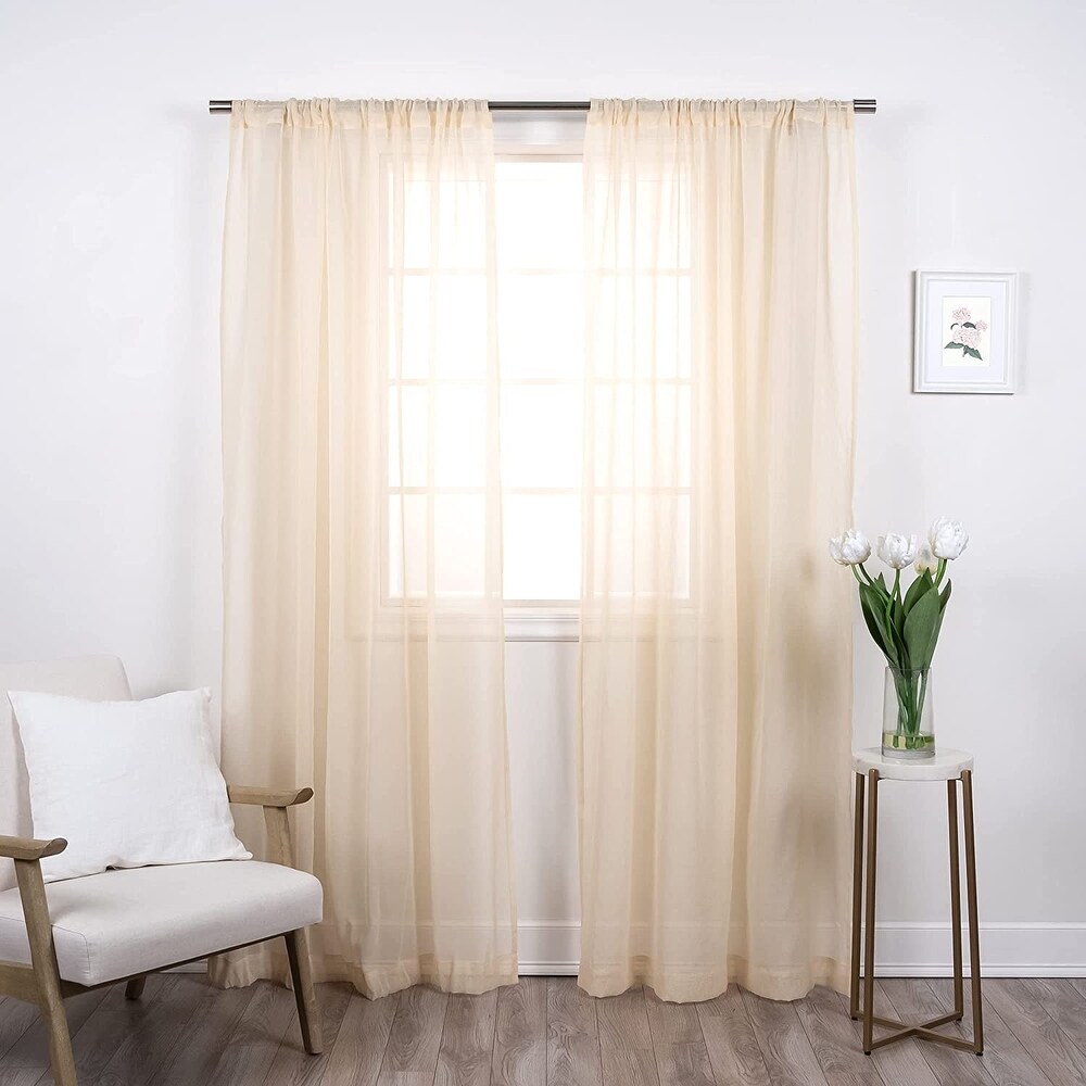 Aurora Home Linen Textured Semi Sheer Curtain Panels Rod Pocket Panel Pair   84\