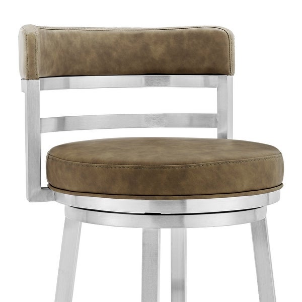 Madrid Modern Swivel Counter/Bar Stool in Faux Leather and Brushed Stainless Steel