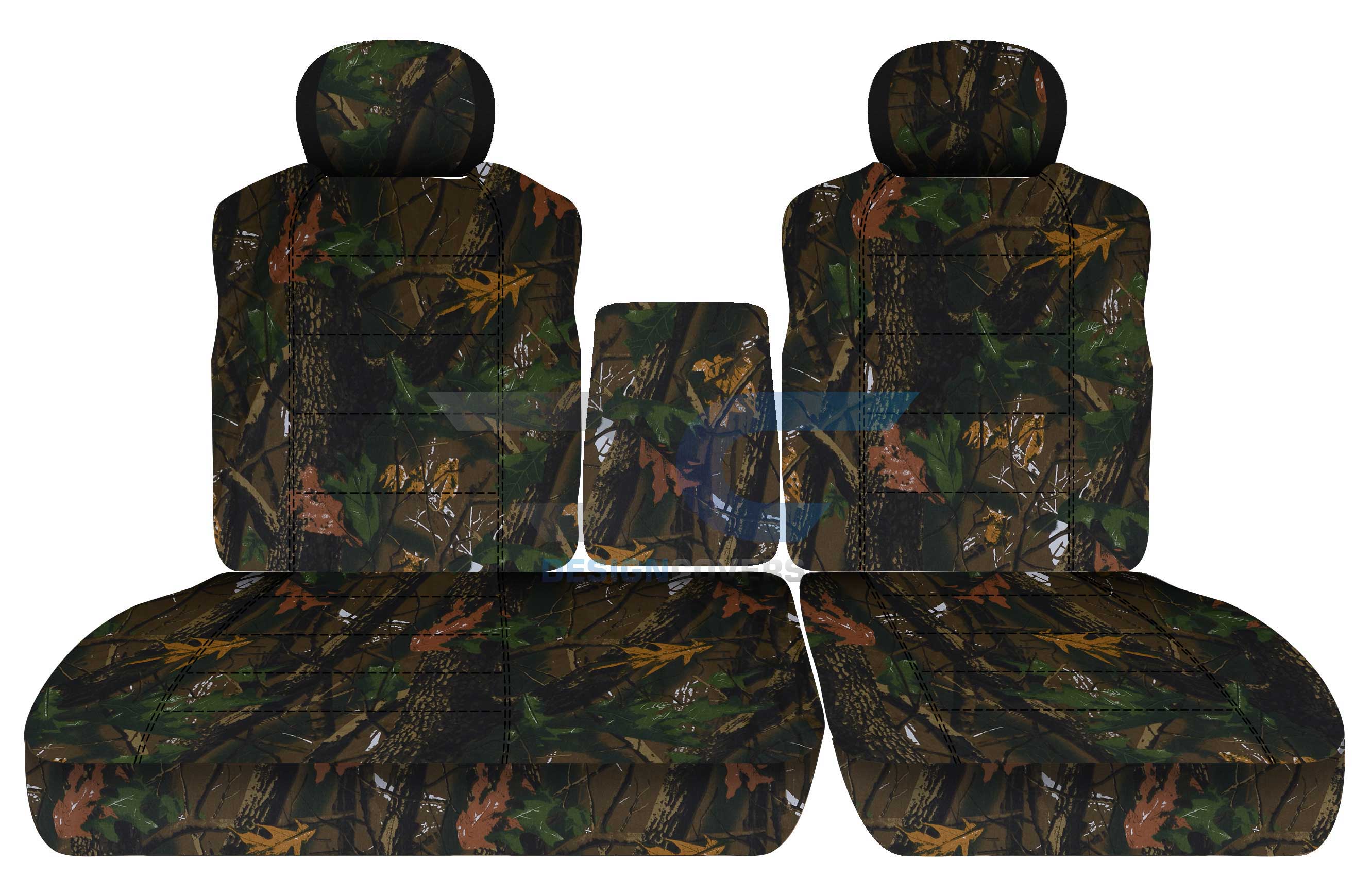 T114-Design Covers Compatible with 2001-2003 Ford F-150 Camouflage Truck Seat Covers (Front 40/60 Split Bench) with opening Center Console， Adjustable Headrests:Real Tree