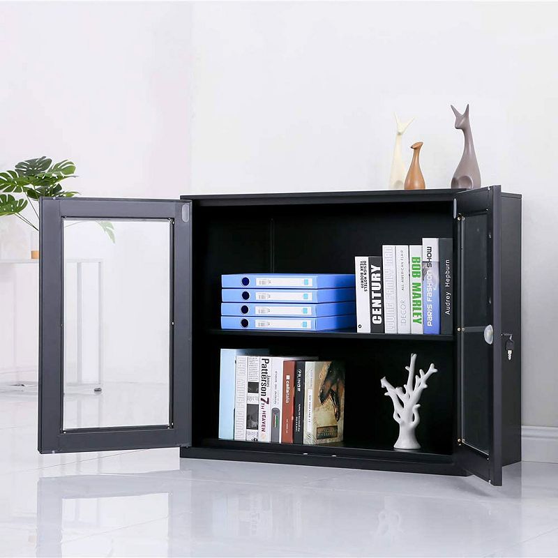 MECOLOR 35.4 in. Metal Office File Cabinet with Glass Door， One Shelf and Lock for Office， School and Home