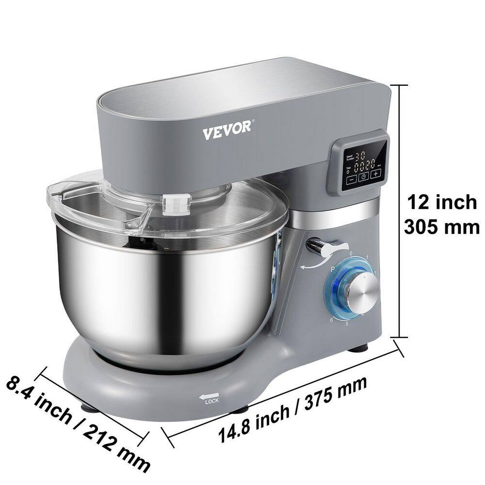 VEVOR Stand Mixer 660W Electric Dough Mixer with 6 Speeds LCD Screen Timing Food Mixer with 5.8 Qt. Stainless Steel Bowl Gray XRLLSJBJHHBDFN8Q4V1