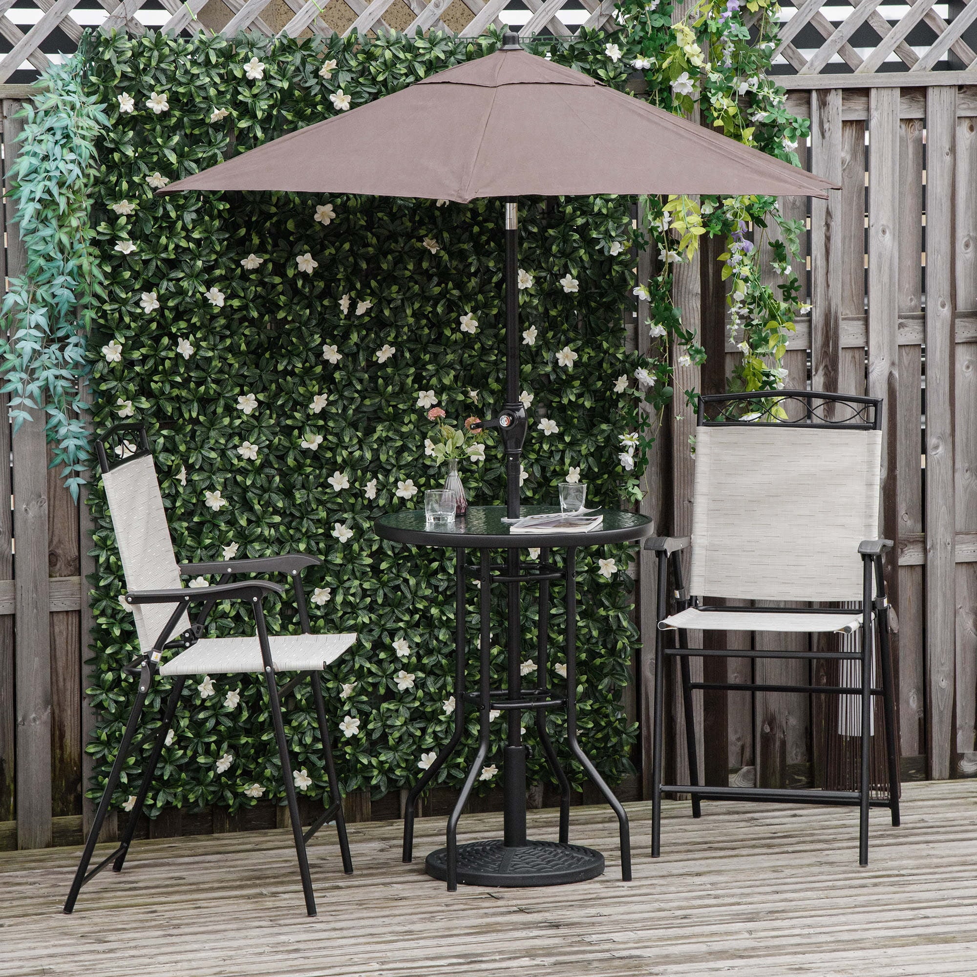 Tomshoo 4 Pcs Outdoor Garden Folding Umbrella Table Chair Patio Bistro Set Steel