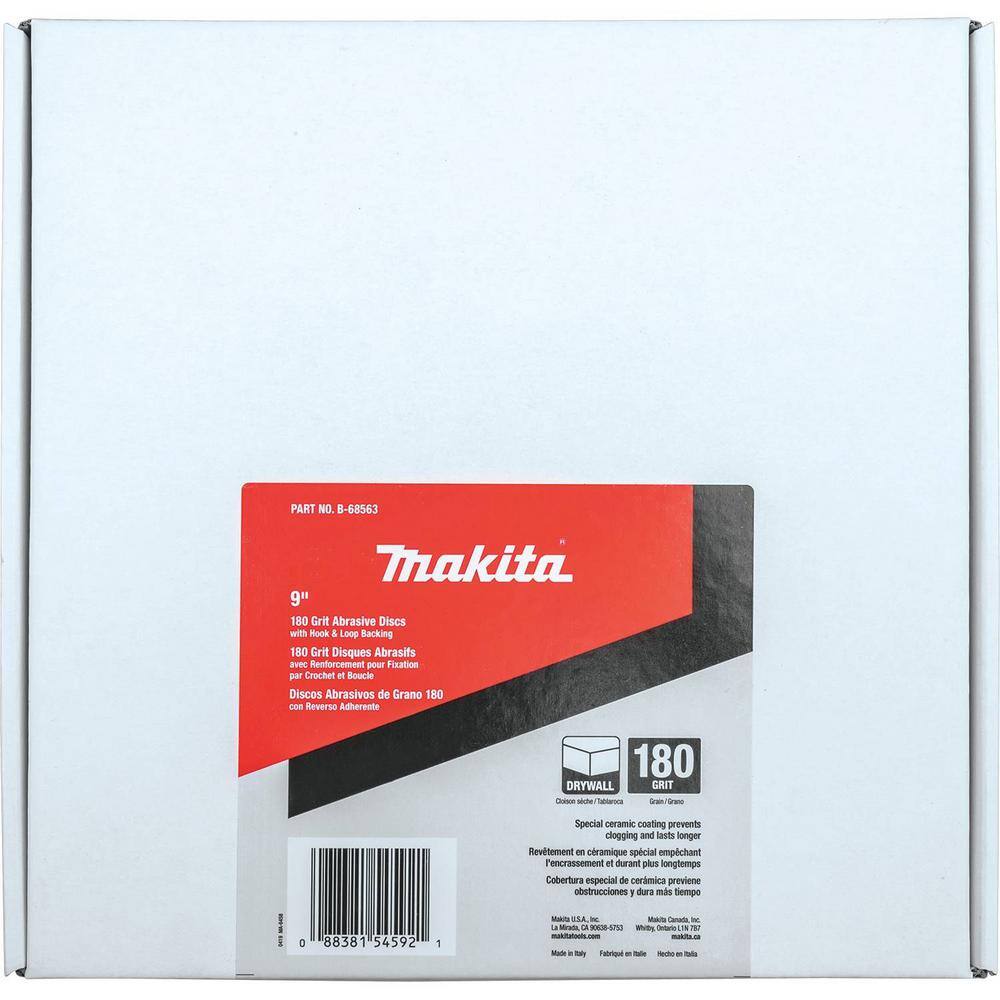 Makita 9 in. Round Abrasive Disc Hook  Loop 180-Grit (25-Pack) B-68563