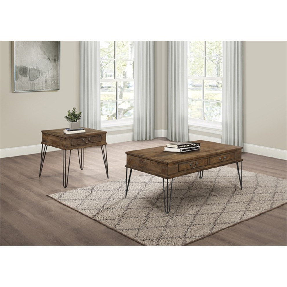 Bowery Hill Wood 1 Drawer End table in Rustic Oak and Black Finish   Midcentury   Side Tables And End Tables   by Homesquare  Houzz