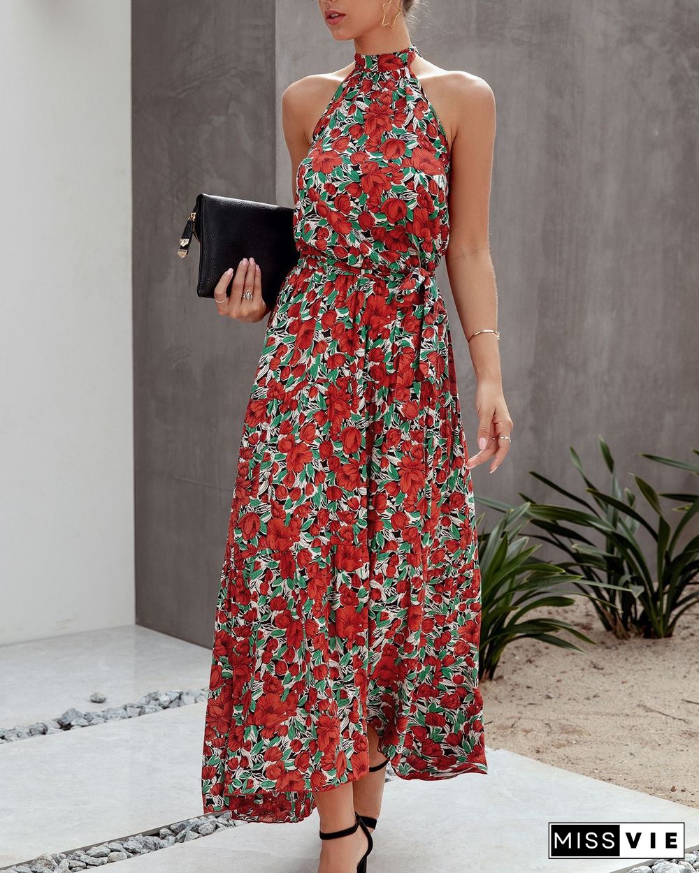 Halter Neck Backless Maxi Dress