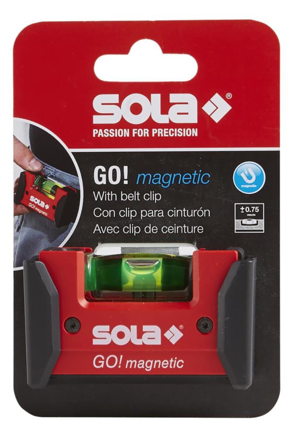 SOLA GO! Magnetic Pocket Level with Clip， 3， 1 Focus-60 Vial ; LSGOM