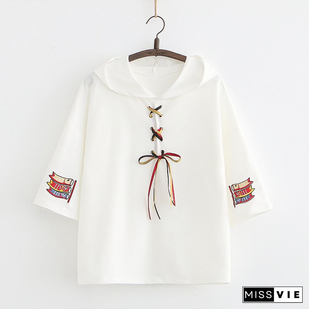 Koi Embroidery Lace Up T-Shirt