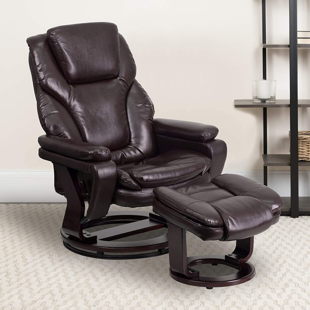 Contemporary Recliner Chair  Faux Leather Upholstered Seat With Ottoman   Contemporary   Recliner Chairs   by Declusia  Houzz