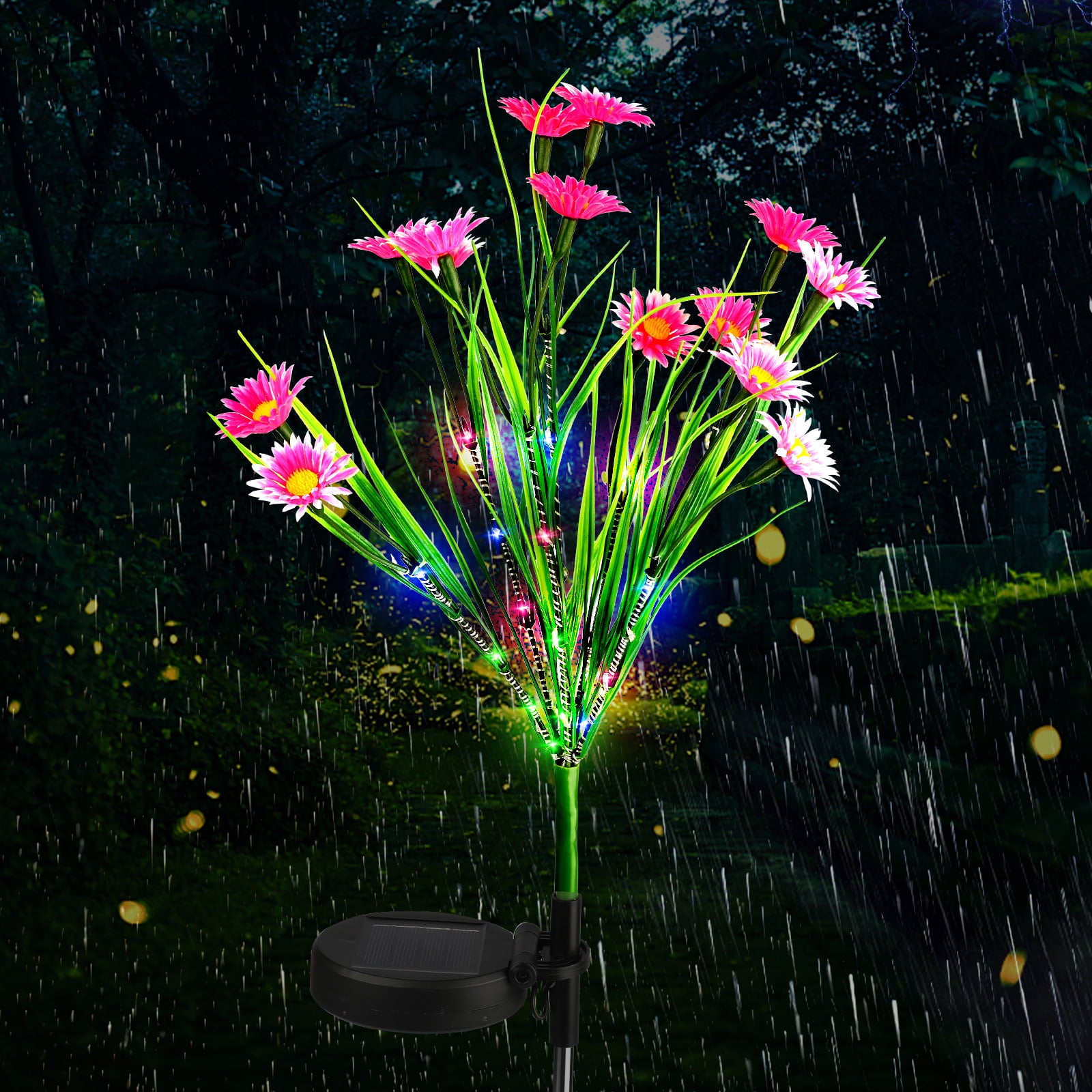 TSV Solar Wildflower Stake Lights Outdoor Waterproof LED Flower Light Landscape Decorative Lamps for Garden Patio Lawn Yard Pathway， Pink