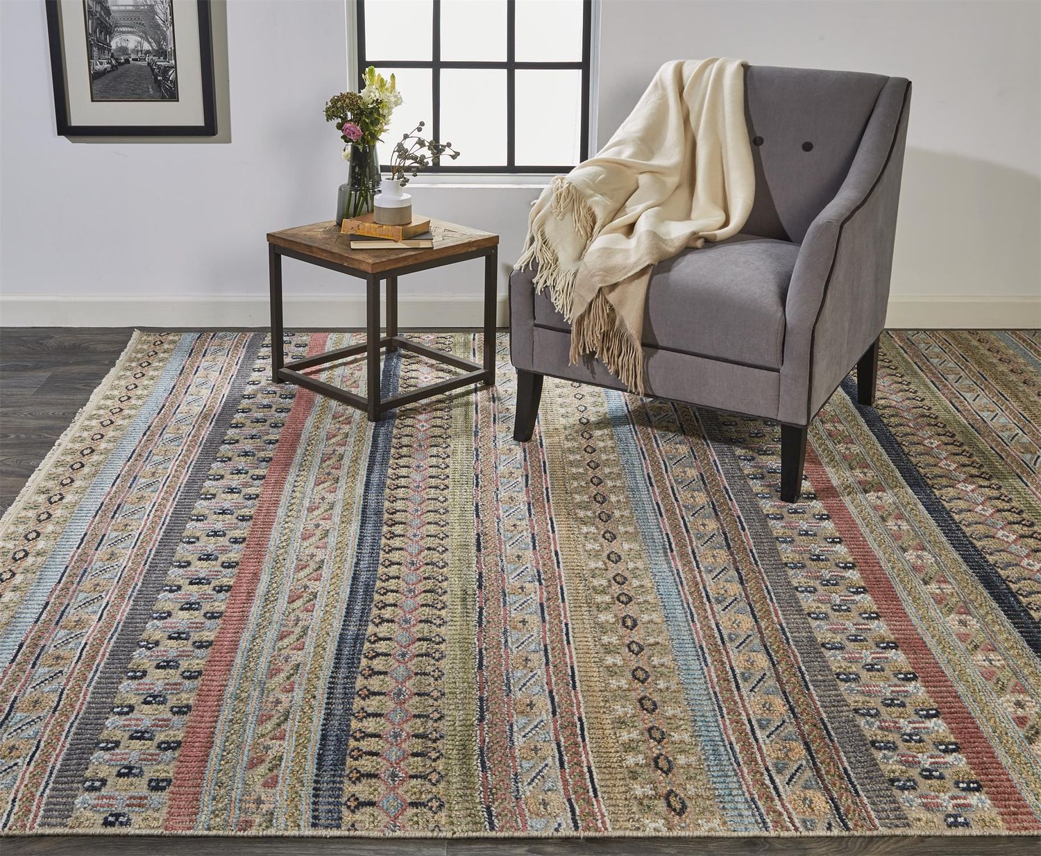 Eckhart Hand Knotted Tan and Blue Rug by BD Fine