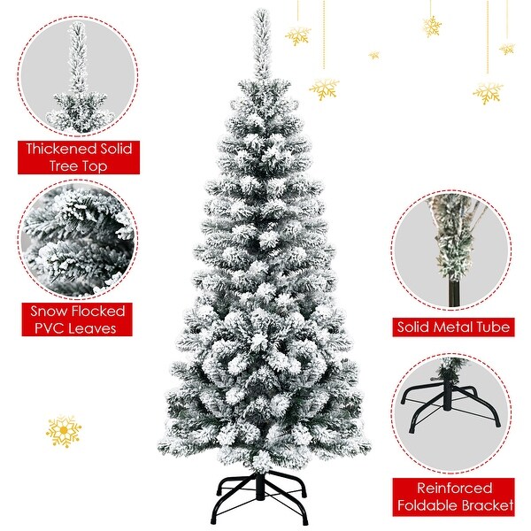 Artificial Snow Flocked Christmas Tree Unlit Pencil Hinged Tree