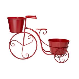 Glitzhome 21.5 in. L Red Metal Bicycle Plant Stand (KD) 2007200026