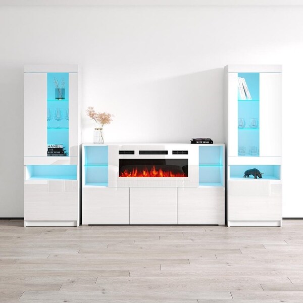 Komi WH03 Electric Fireplace Modern Wall Unit Entertainment Center