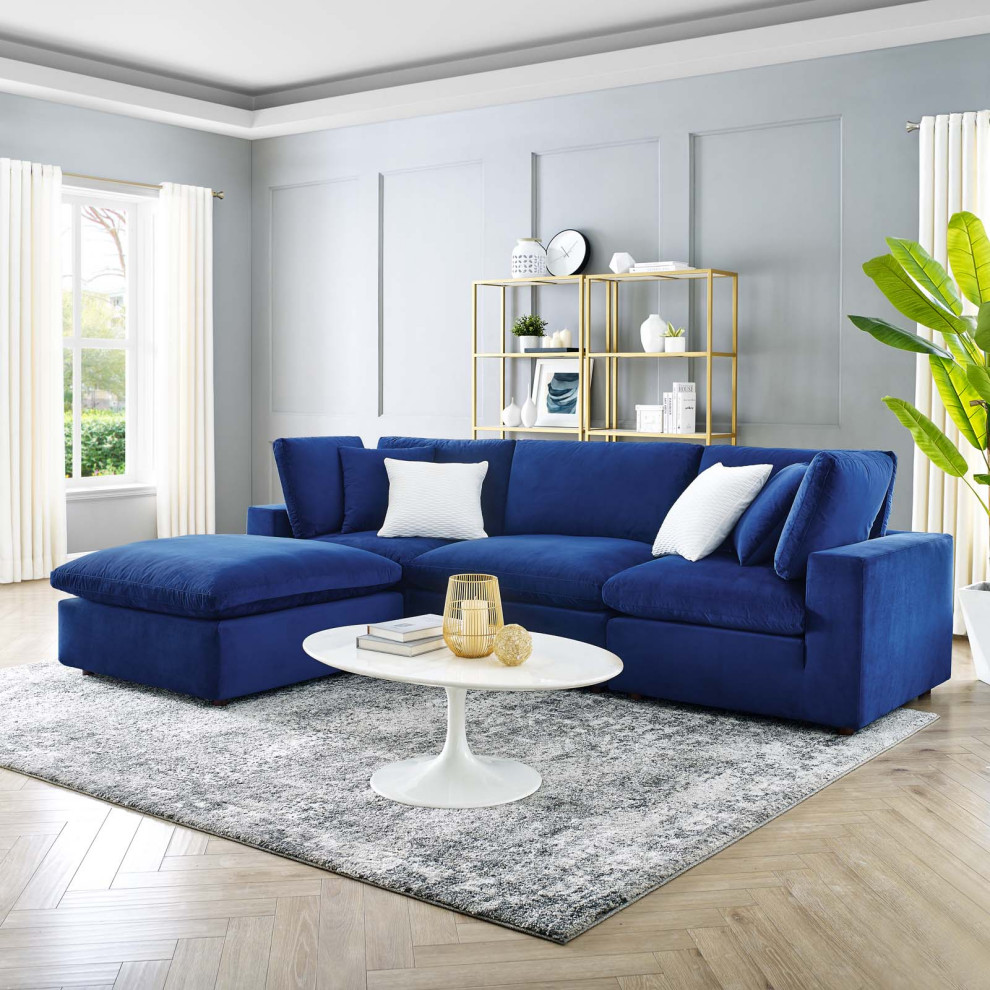 Commix Down Filled Overstuffed Performance Velvet 4 Piece Sectional   Contemporary   Sectional Sofas   by PARMA HOME  Houzz