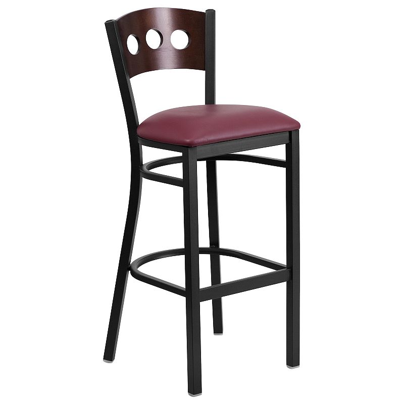 Emma and Oliver Black Metal 3 Circle Back Barstool， Wood Back and Seat