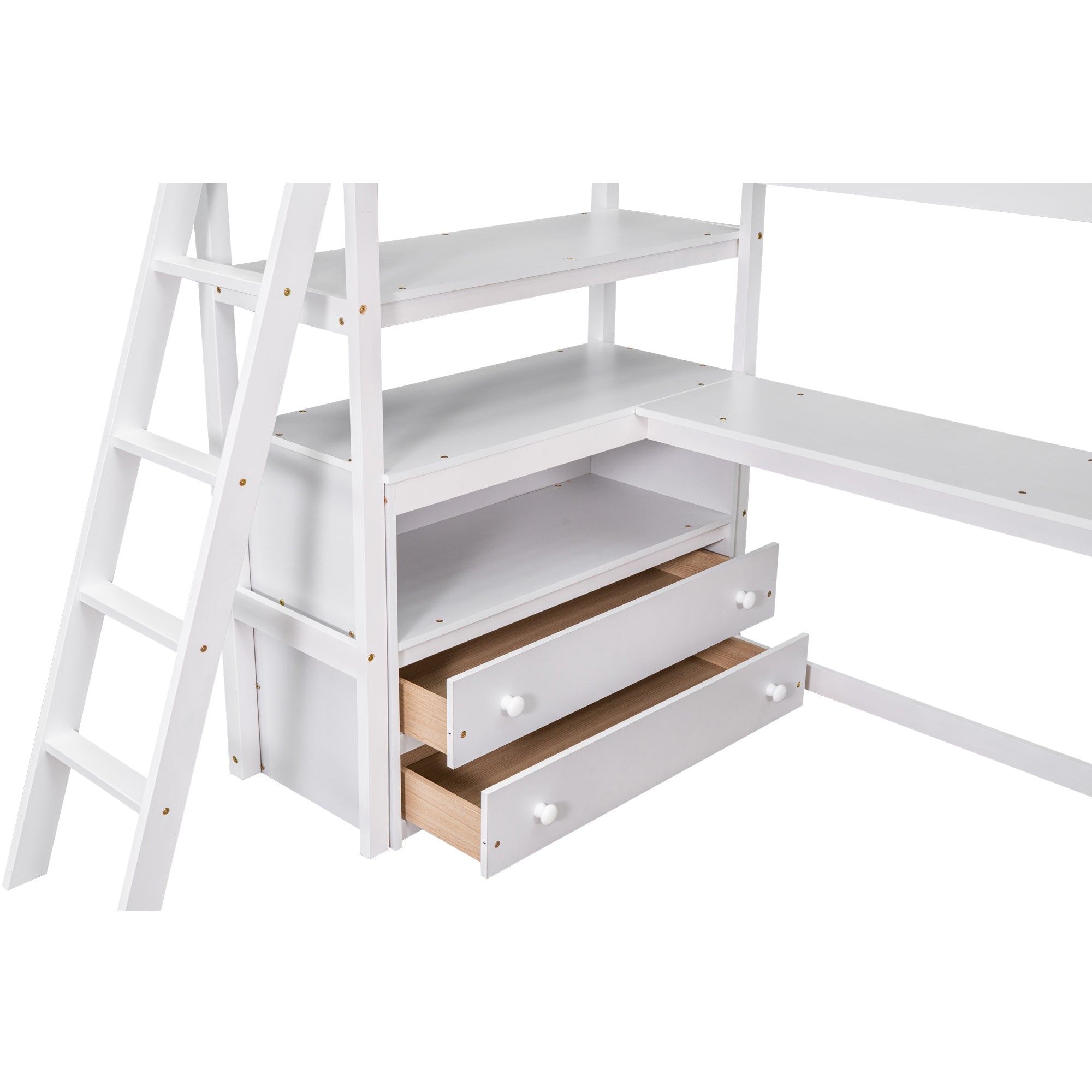 Euroco Twin Loft Bed with Desk for Child, White