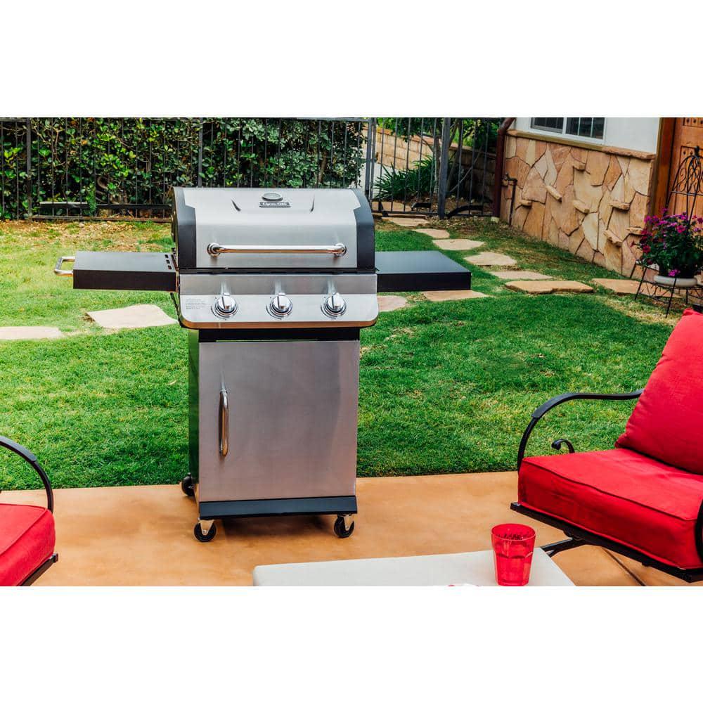 DynaGlo Premier 3Burner Propane Gas Grill in Stainless Steel with Folding Side Tables