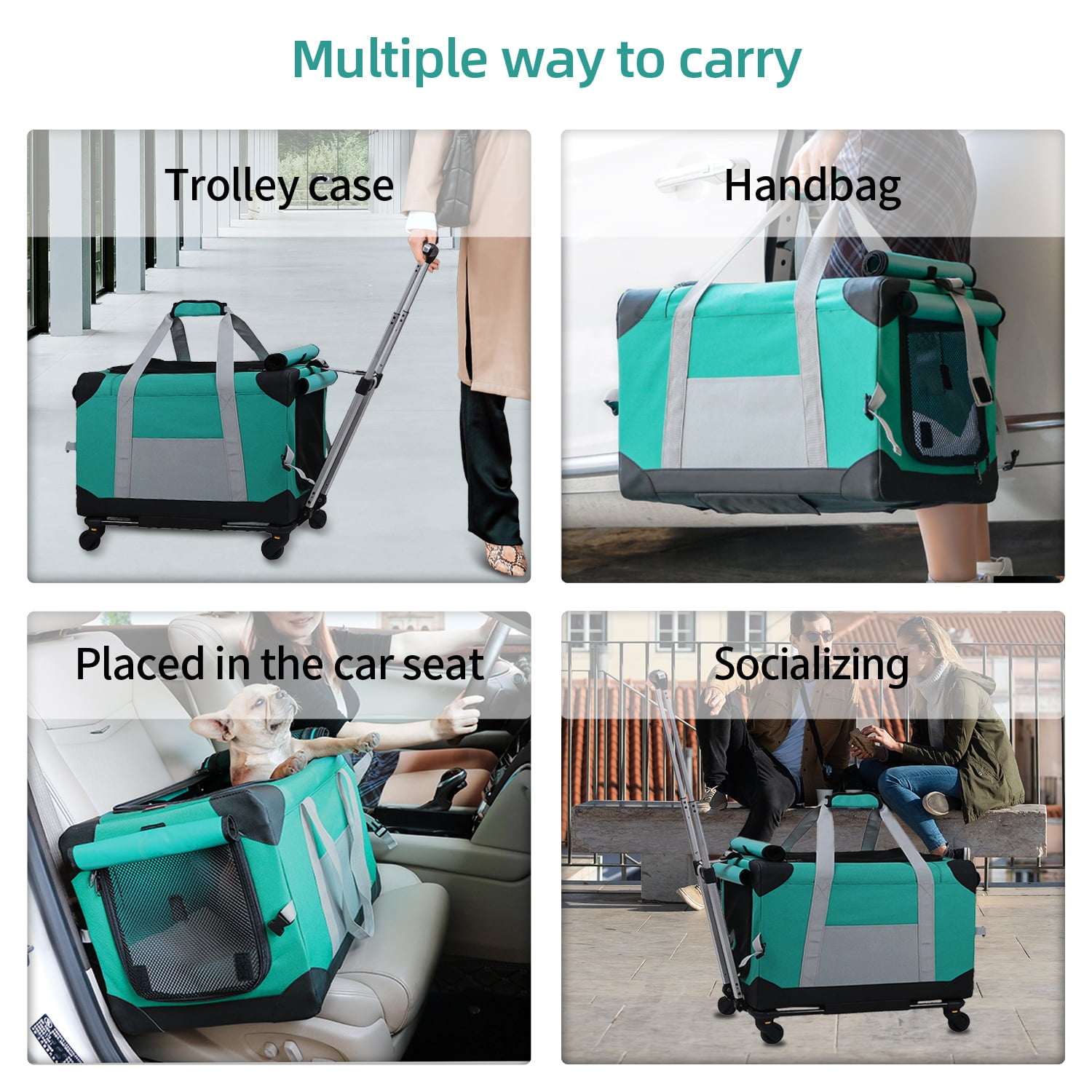 Pet Rolling Carrier with Wheels for Up to 28 LBS，with Durable Handle and Flexible Wheels， Quick Folding，Mesh Screen(Large Space-Not Airline Approved)