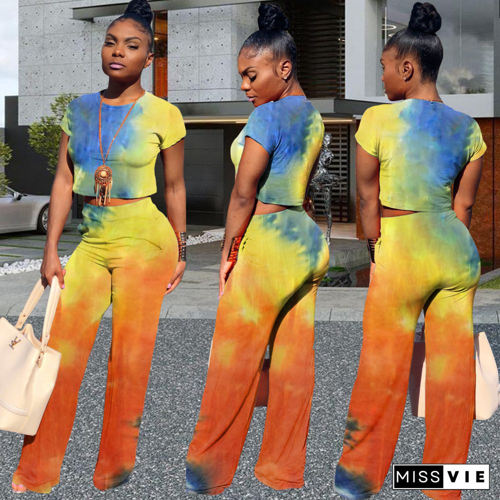 Colorful Tie-Dye T-shirt Straight Tube Pants Casual Two-piece Set