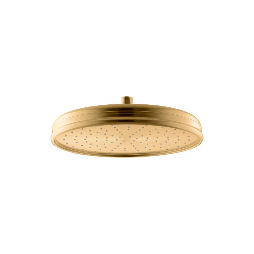 KOHLER 1-Spray Patterns 12 in. Traditional Ceiling Mount Round Rain Fixed Shower Head in Vibrant Brushed Moderne Brass 13694-2MB