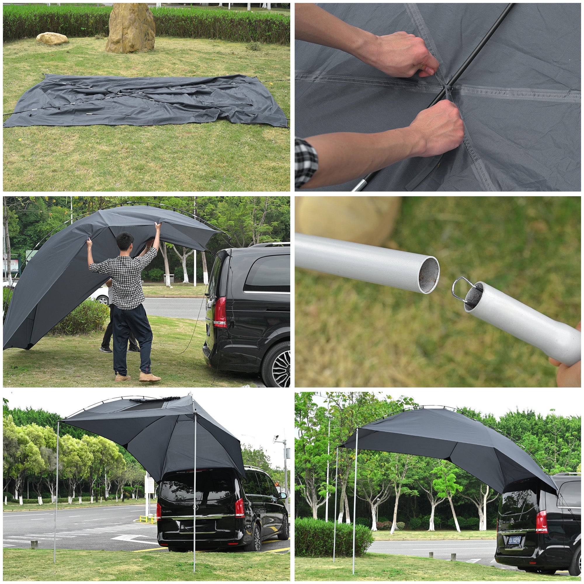 LAGarden 8x11x7Ft Waterproof Car Awning Portable Trailer Sun Shelter for Outdoor Camping SUV Truck Van Gray