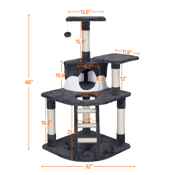 Yaheetech 48'' Cat Tree Scratcher Play House Condo Furniture Bed Post Kitten Pet Play House