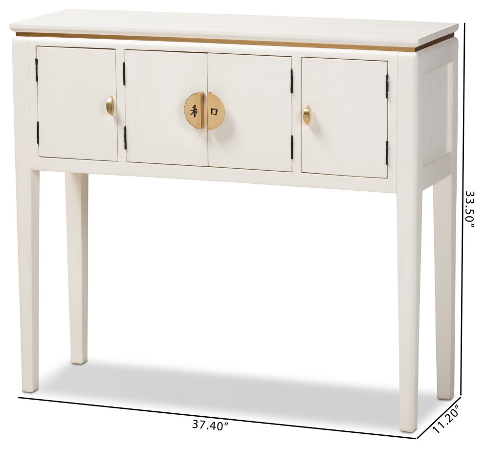 Classic Console Table  Japanese Inspired With 4 Cabinet Doors  ampGold Pull  White   Asian   Console Tables   by Decor Love  Houzz