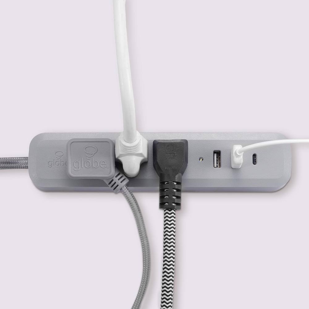 Globe Electric Designer Series 6 ft. 3-Outlet Gray USB Surge Protector Power Strip 78551