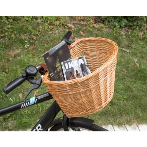 Wicker Front Bike Basket with Faux Leather Straps