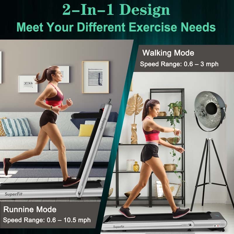 2 in 1 4.75HP Folding Treadmill, Under Desk Electric Treadmill, Portable Running Machine with APP Control, LED Touch Screen, Bluetooth Speaker