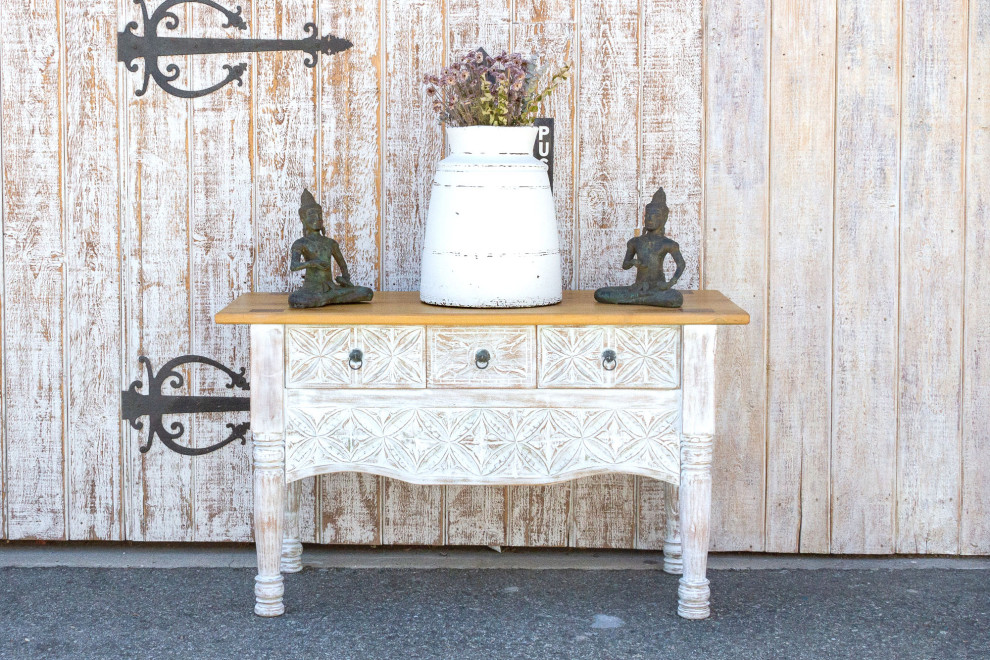 Whitewash Spanish Colonial Nahuala Console Table   French Country   Console Tables   by De cor  Houzz