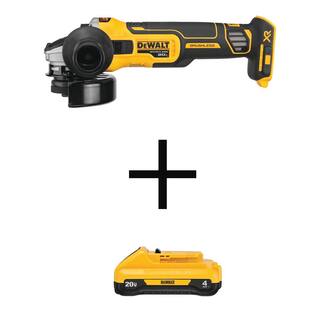 DW 20V MAX XR Cordless Brushless 4-12 in. Slide Switch Small Angle Grinder with Kickback Brake with Compact 4.0Ah Battery DCG405BWDCB240